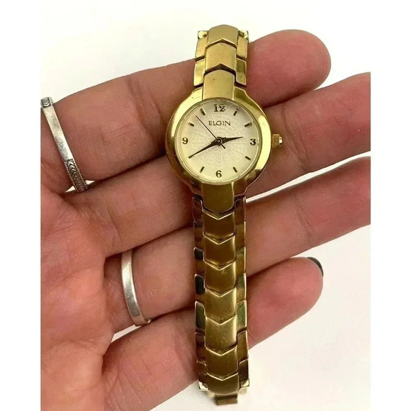 Elgin Gold Tone Watch 22mm EG386 Round Dial Women's WORKS - Picture 5 of 14